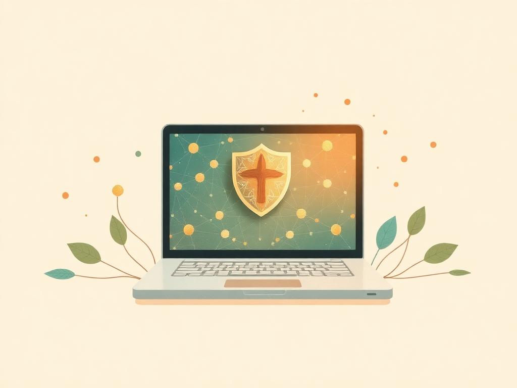 Secure digital technology for charities - laptop with a protective shield