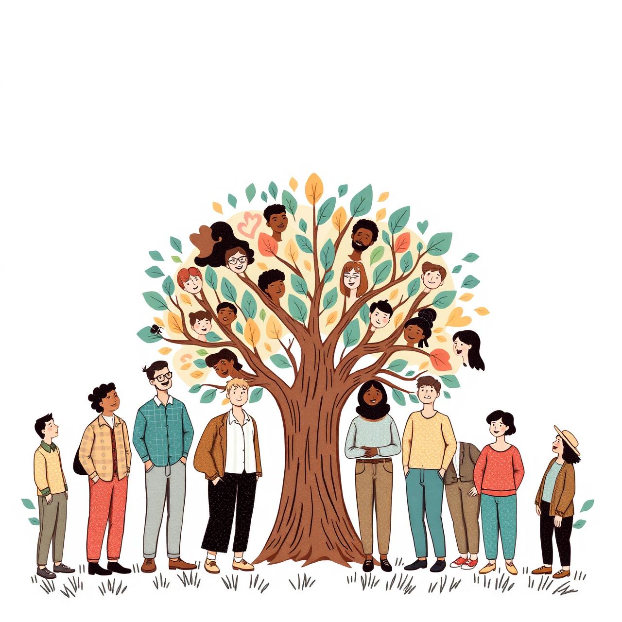 A diverse community gathered around the Crann Taic tree of support